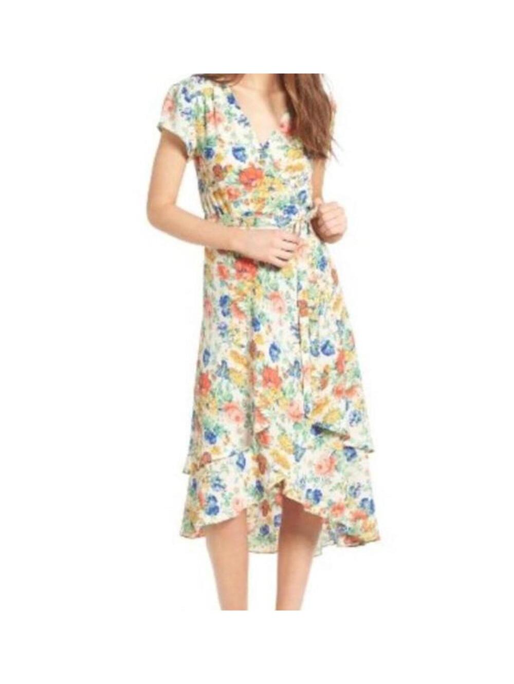 WAYF Oleander Floral Wrap Midi Dress Cottagecore Summer Garden Party Boho M